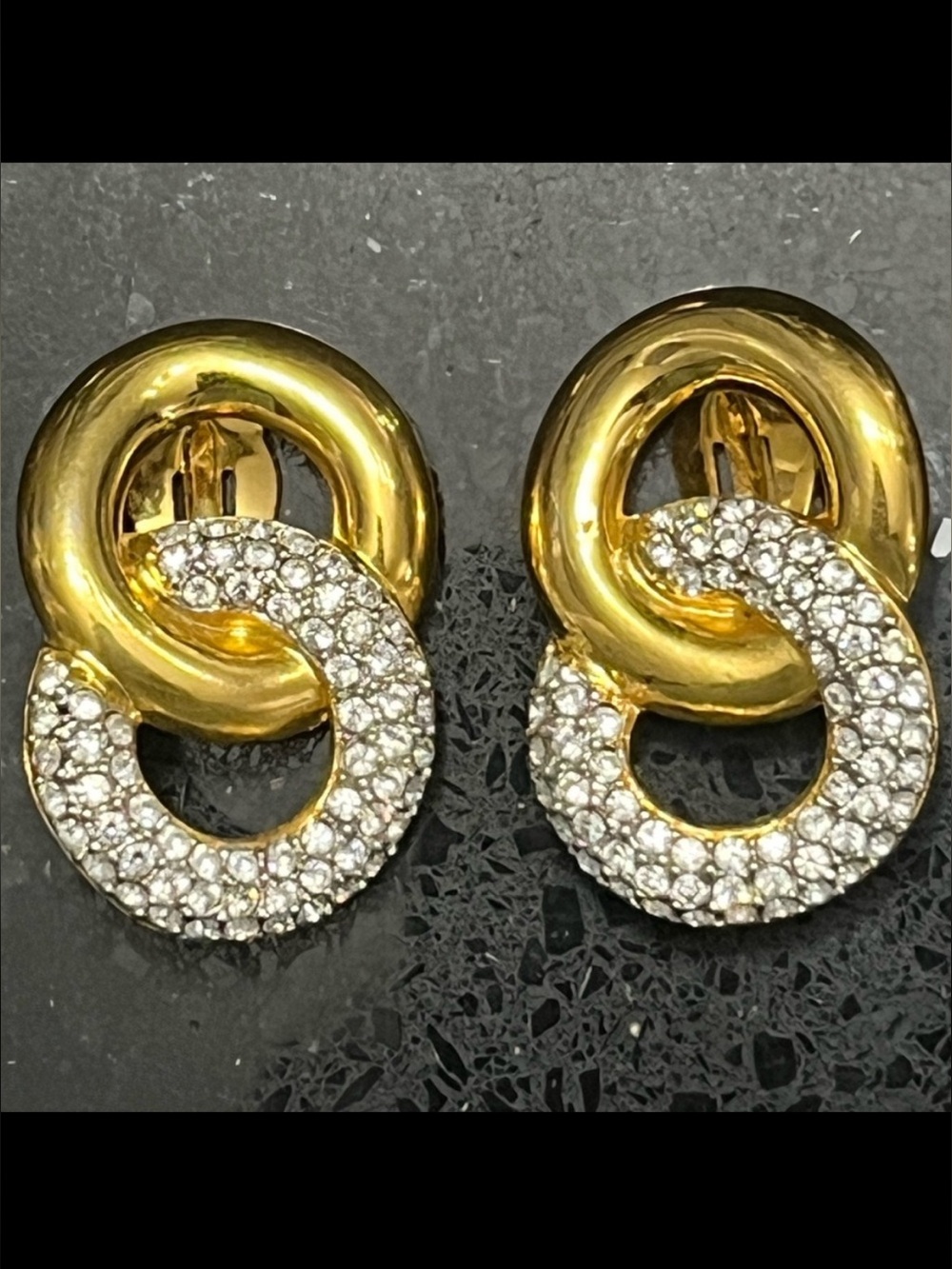 Joan Rivers chunky crystal circle link drop earrings vintage QVC gold silver